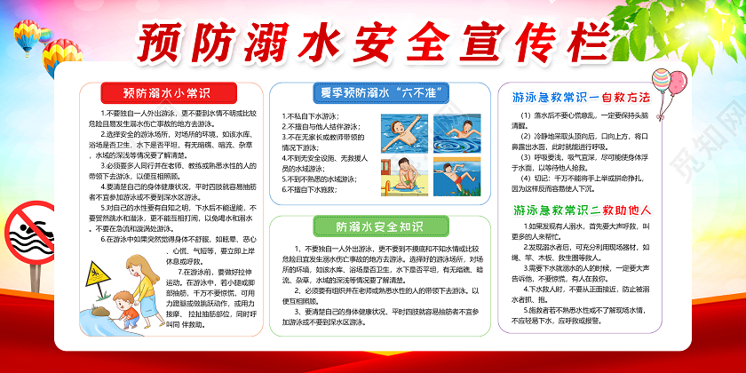 学校校园预防溺水安全教育红色珍爱生命预防溺水预防未成年人防溺水教育宣传栏展板