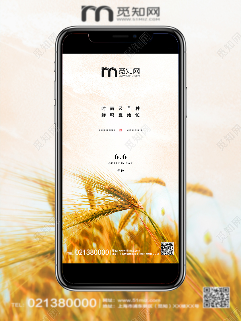 橙黄色大气简约中国二十四节气传统节日芒种房地产海报二十四节气芒种