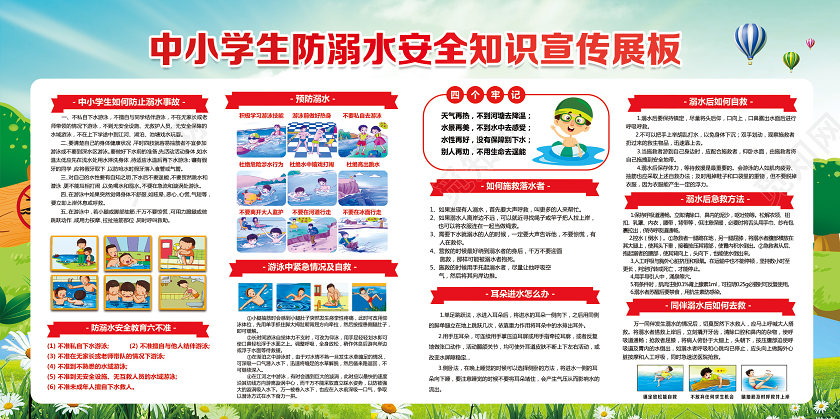 学校校园预防溺水安全教育生命无价预防溺水中小学生防溺水安全知识宣传展板