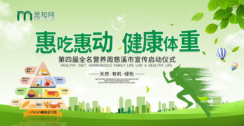 简约大气绿色健康饮食从我做起重节全民营养周展板