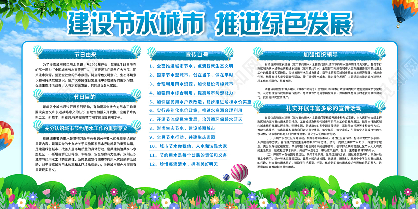 蓝色小清新建设节水城市推进绿色发展展板全国城市节水宣传周