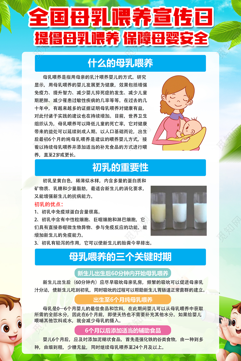 全国母乳喂养宣传日提倡母乳喂养保障母婴安全简约清新海报