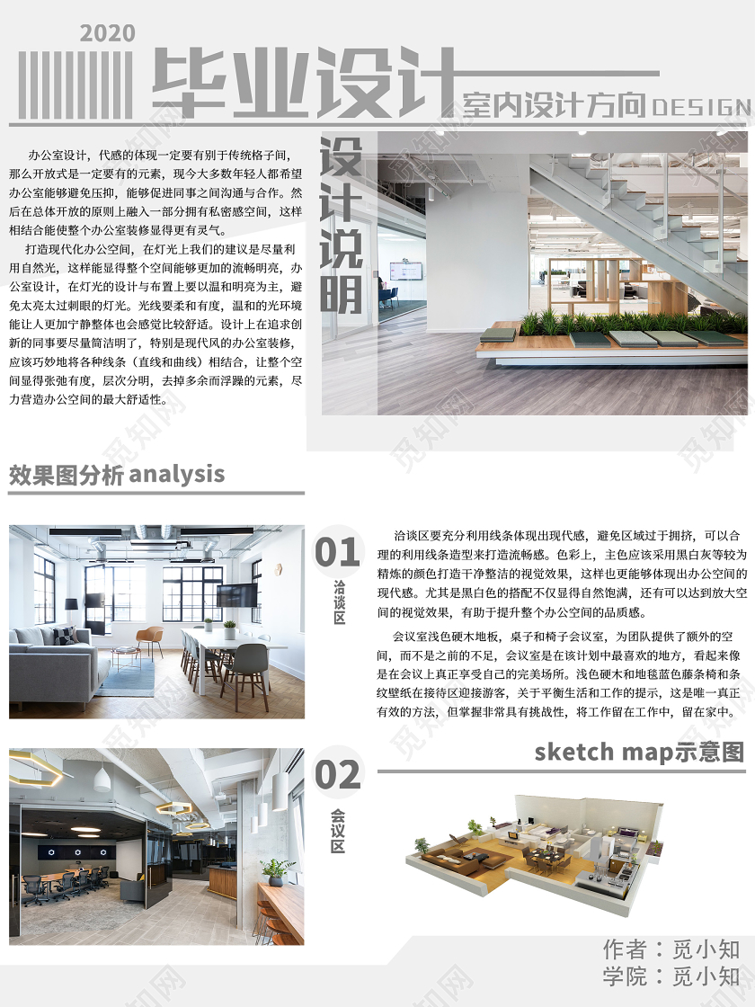 白色简洁毕业设计室内设计方向海报毕业设计展板