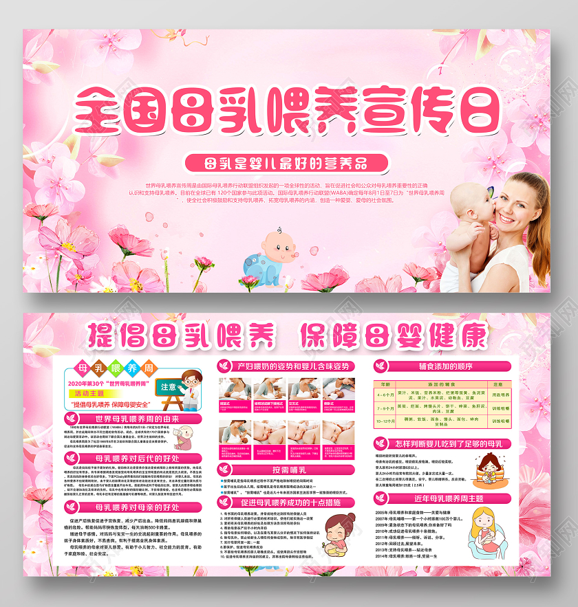 妈妈母亲粉色温馨2020全国母乳喂养宣传日母乳喂养周宣传展板