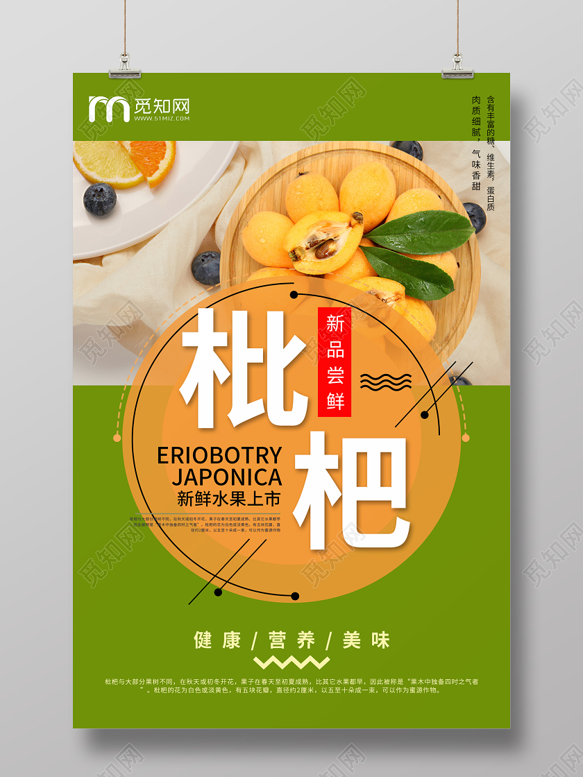 绿色简约清新水果枇杷海报