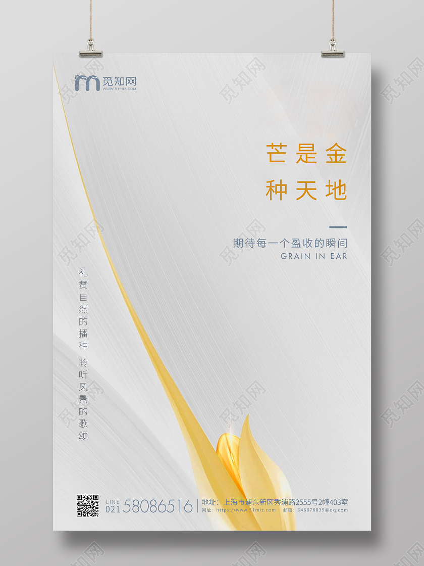 银色简约实拍芒种节气二十四节气企业宣传海报