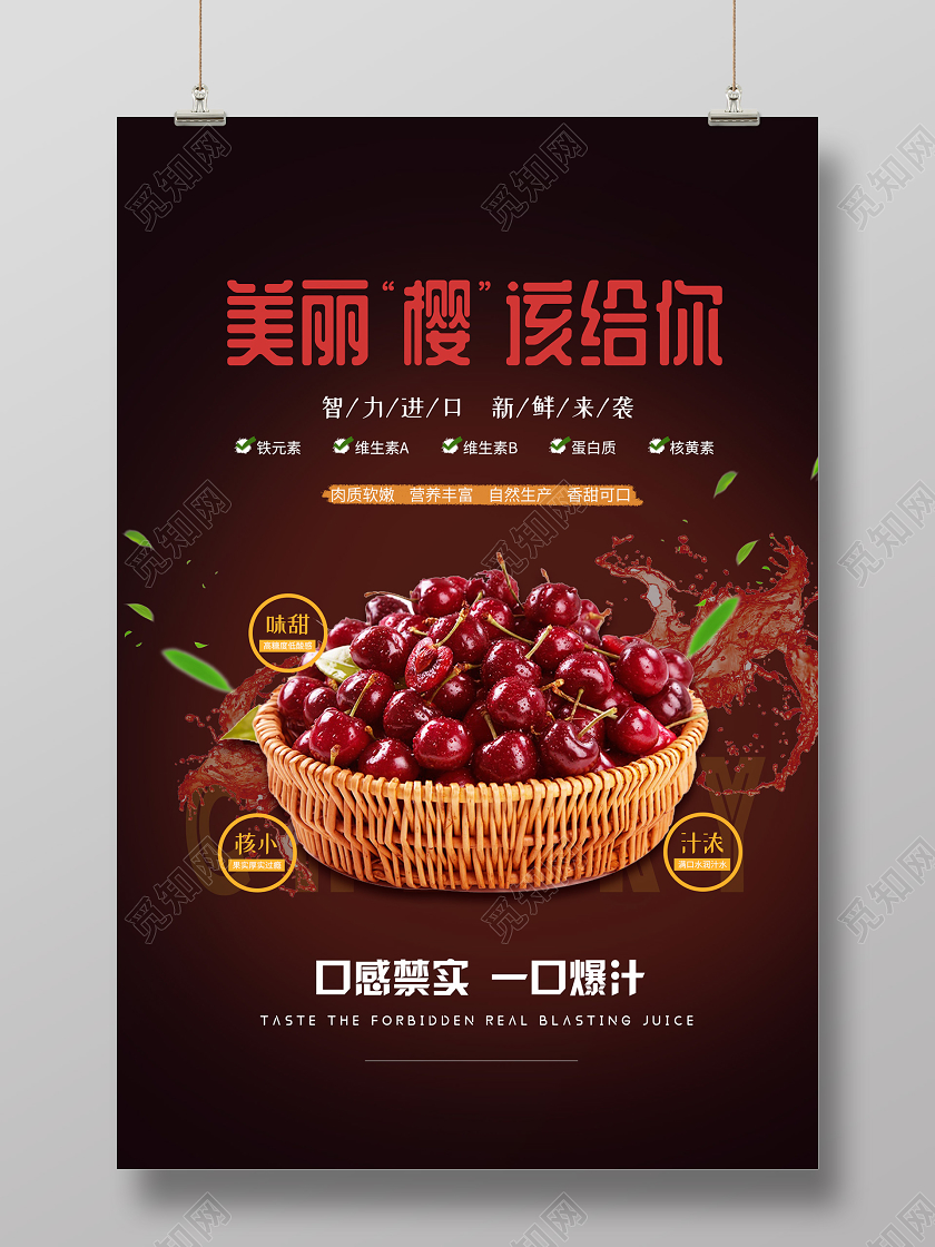 暗黑大气美丽樱该给你水果樱桃海报