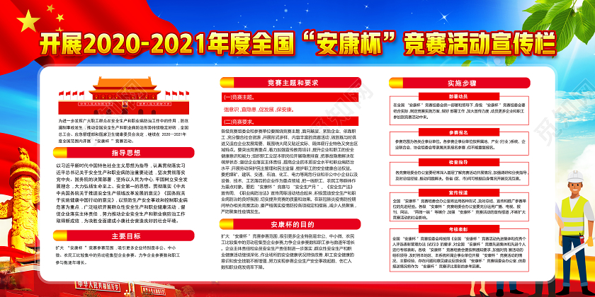 红色党建开展20202021年度全国安康杯竞赛活动宣传栏展板