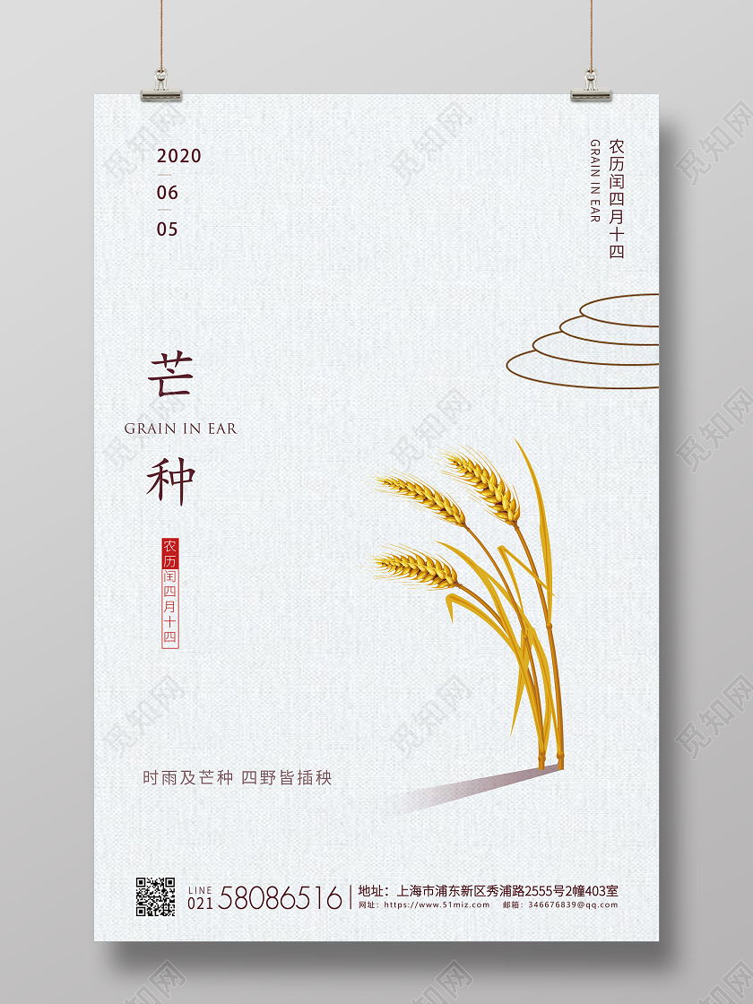 白色简约芒种节气二十四节气企业宣传海报