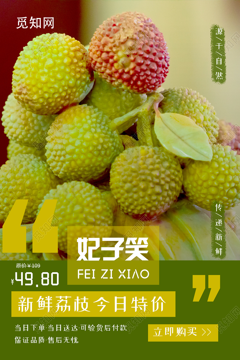 绿色简约妃子笑荔枝海报水果荔枝