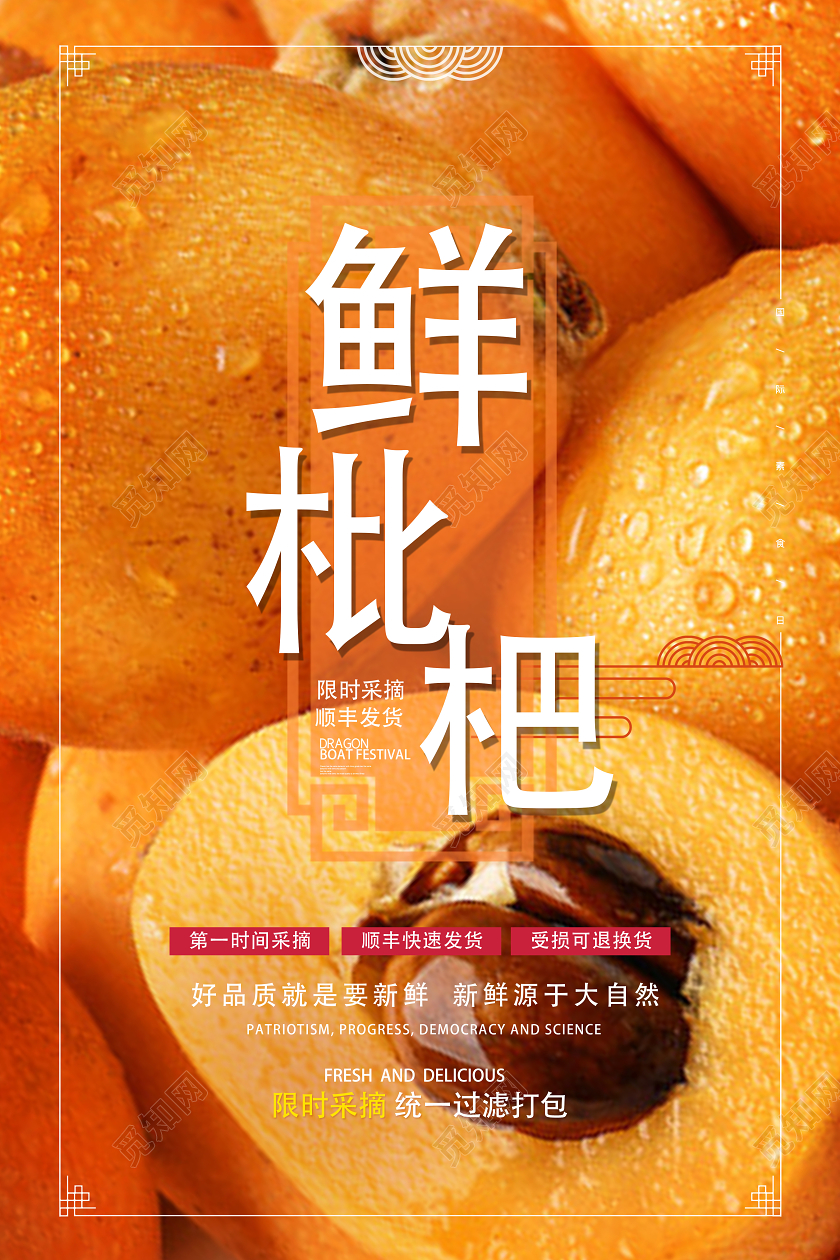 黄色实物鲜枇杷水果枇杷海报