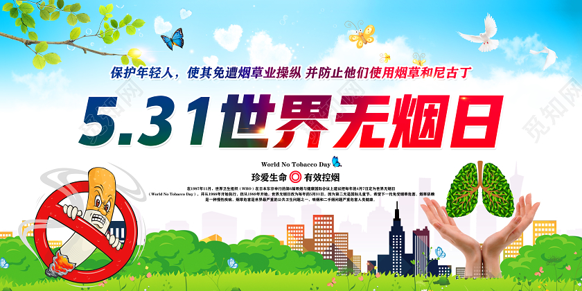 彩色531世界无烟日保护年轻人2020年世界无烟日活动展板