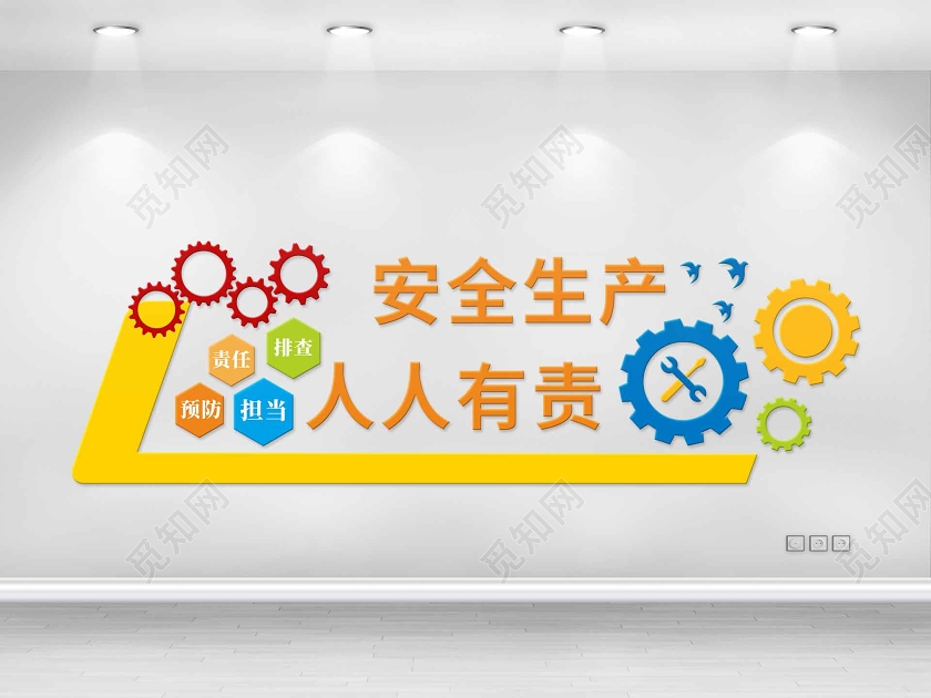 黄色几何简约风安全生产人人有责安全生产文化墙