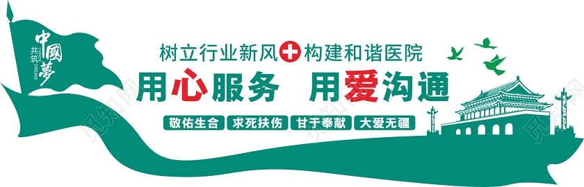 绿色创意简约风用心服务用爱沟通医院文化墙