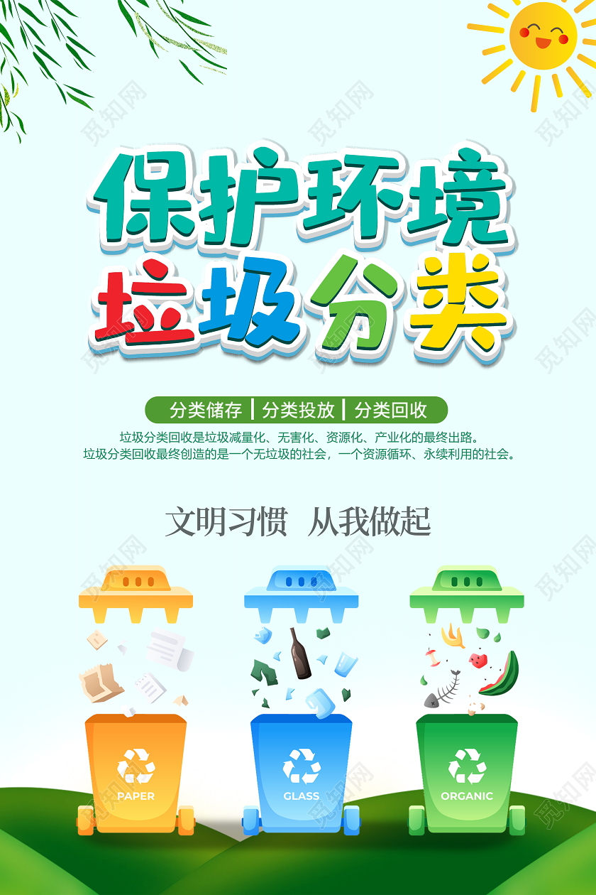绿色保护环境垃圾分类卡通海报
