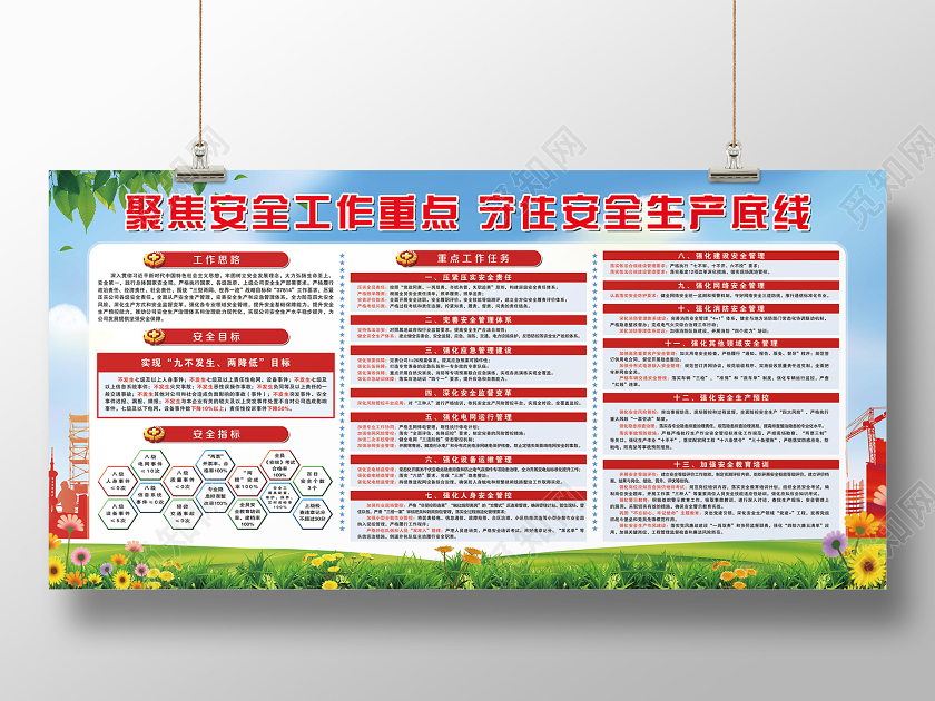 清新蓝色电力安全生产聚焦安全工作重点守住安全生产底线宣传展板