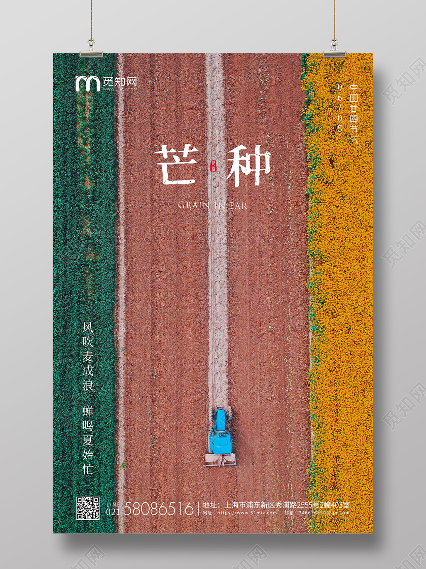 黄绿简约实拍芒种节气二十四节气企业宣传海报