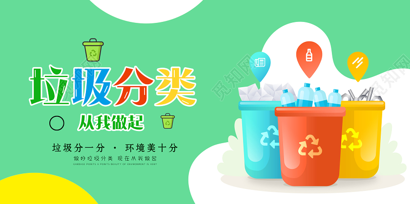 绿色垃圾分类环保卡通展板海报