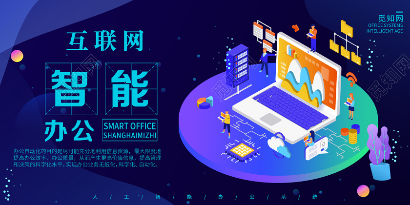 蓝色大气互联网智能办公25D宣传展板