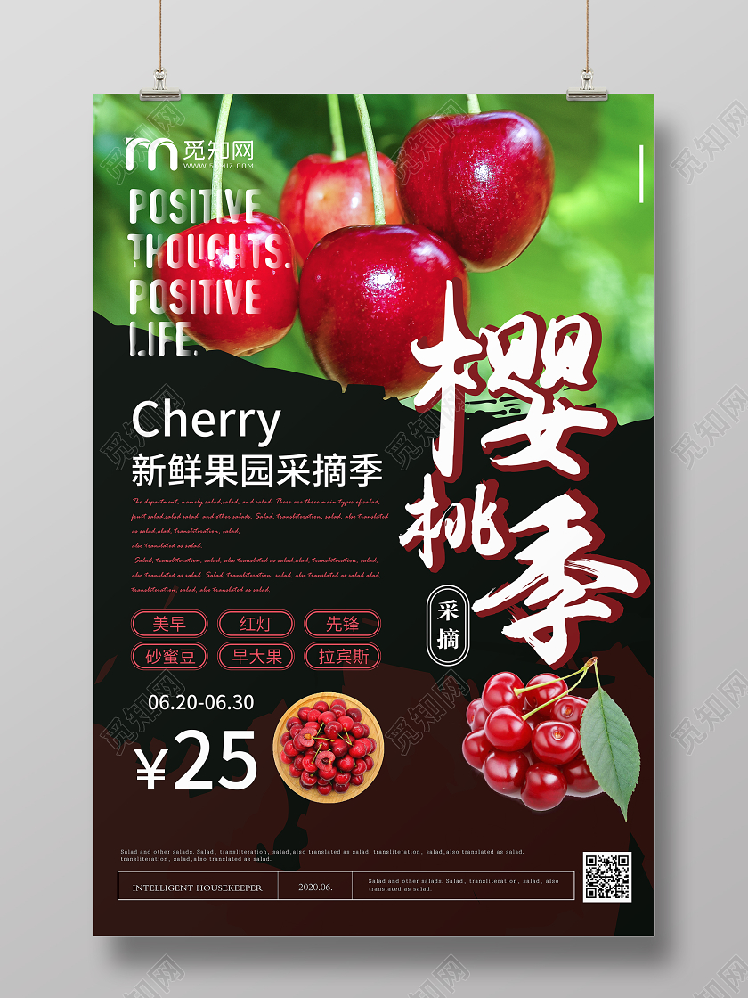 黑色水果樱桃樱桃季宣传海报