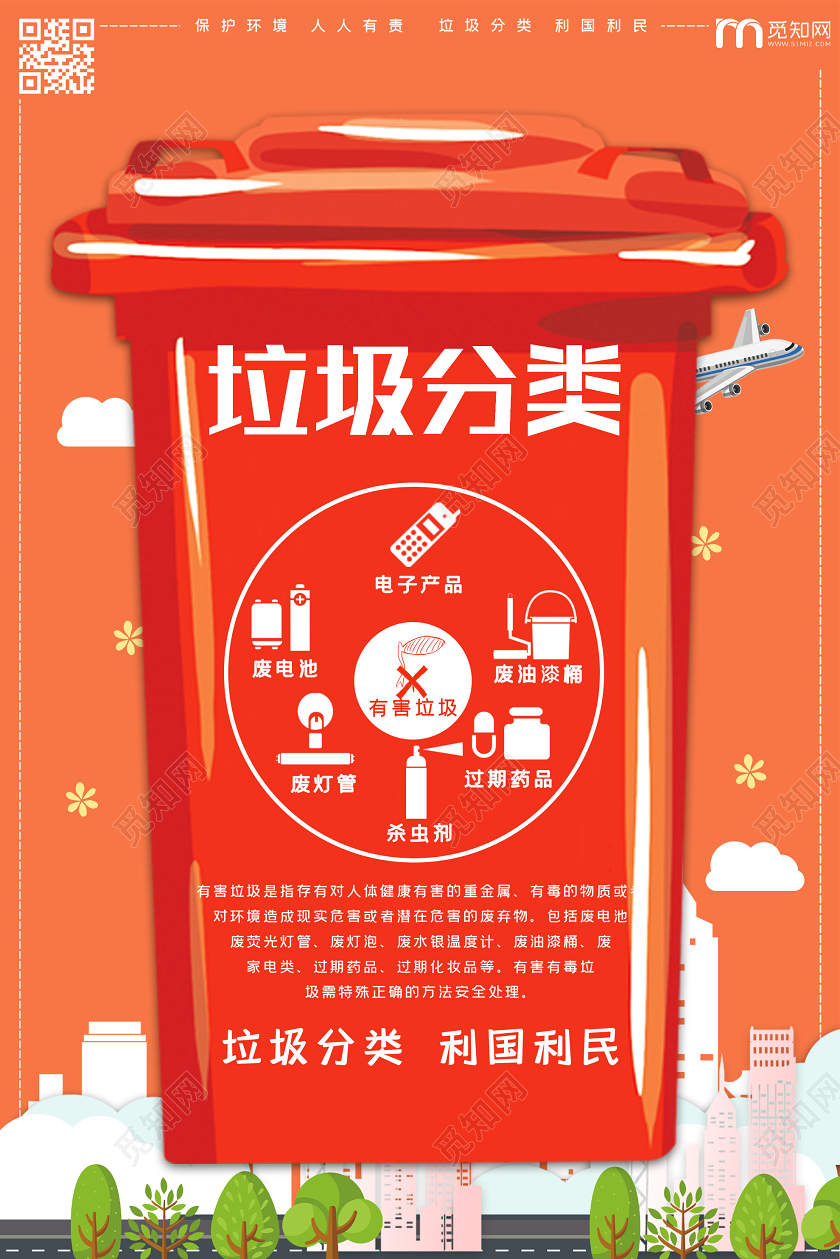 红色创意垃圾分类保护环境公益海报公益环保环境保护垃圾分类