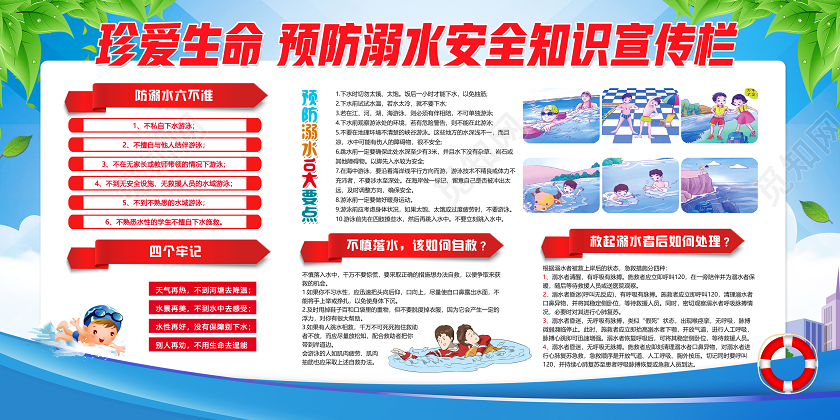 蓝色简约党建珍爱生命预防溺水安全知识宣传栏展板