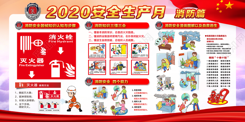 红色经典2020安全生产月消防篇消防安全生产展板