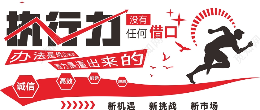 红色几何简约风执行力公司企业执行力文化墙企业办公室文化墙
