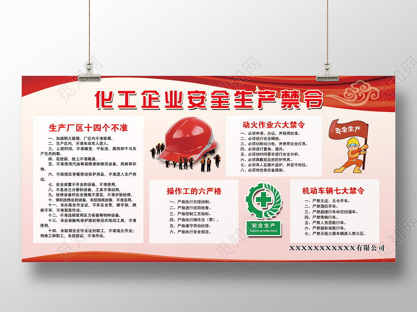 红色简单化工企业安全生产禁令宣传展板化工安全生产