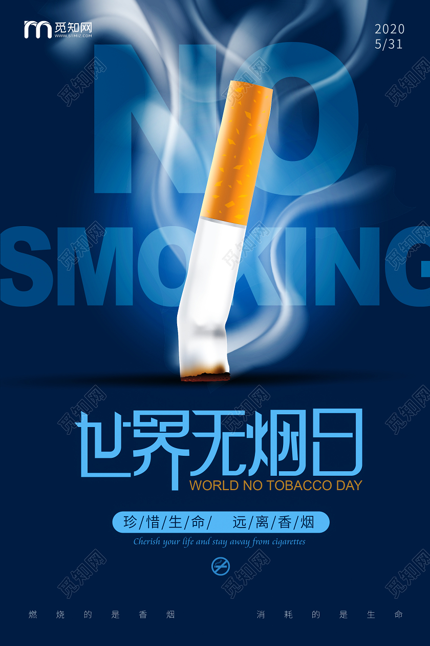 蓝色简约531世界无烟日珍惜生命远离香烟海报