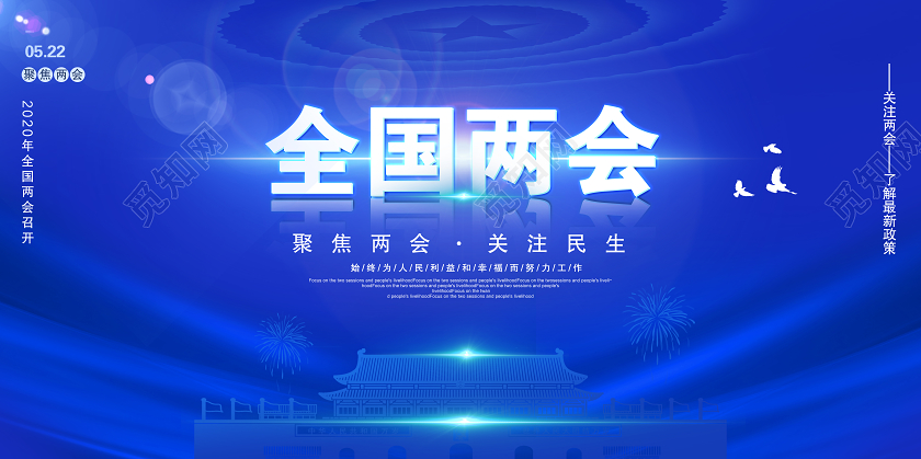 蓝色大气全国两会党建党政党课宣传展板两会党建党课党政