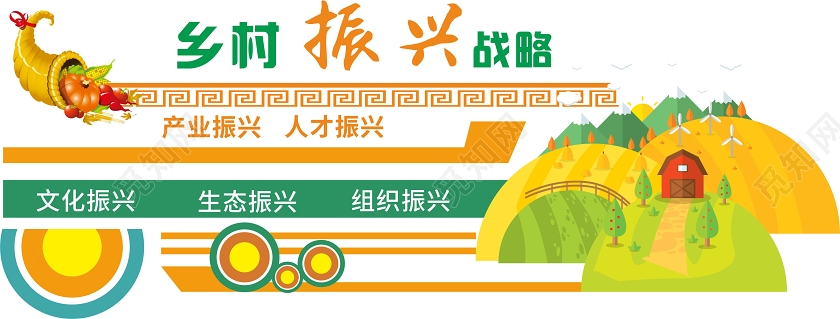 黄色卡通简约风乡村振兴战略产业振兴人才振兴文化墙乡村振兴文化墙