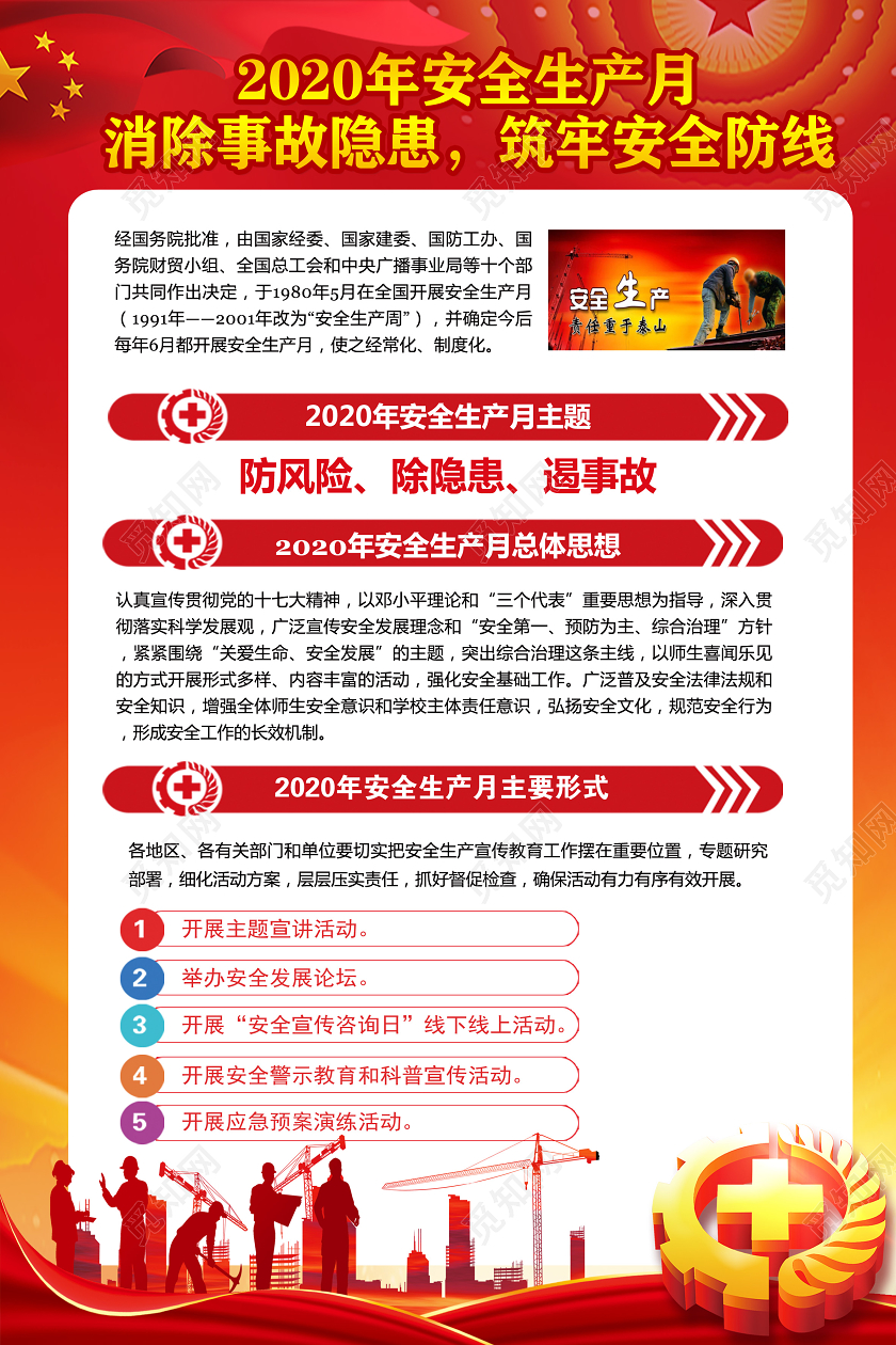 2020安全生产月海报宣传建设安全展板安全生产万里行海报