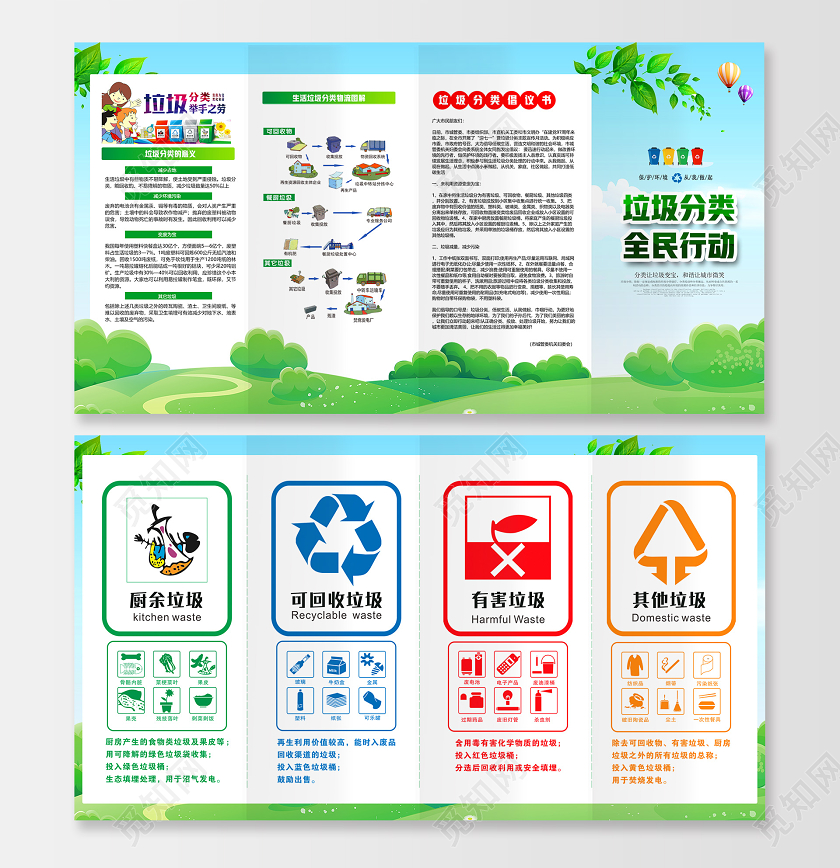绿色生活垃圾分类全民行动垃圾分类倡议书四折页