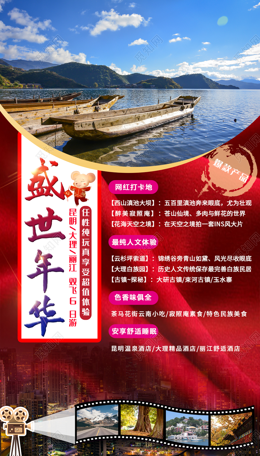 红色大气盛世年华云南旅游海报