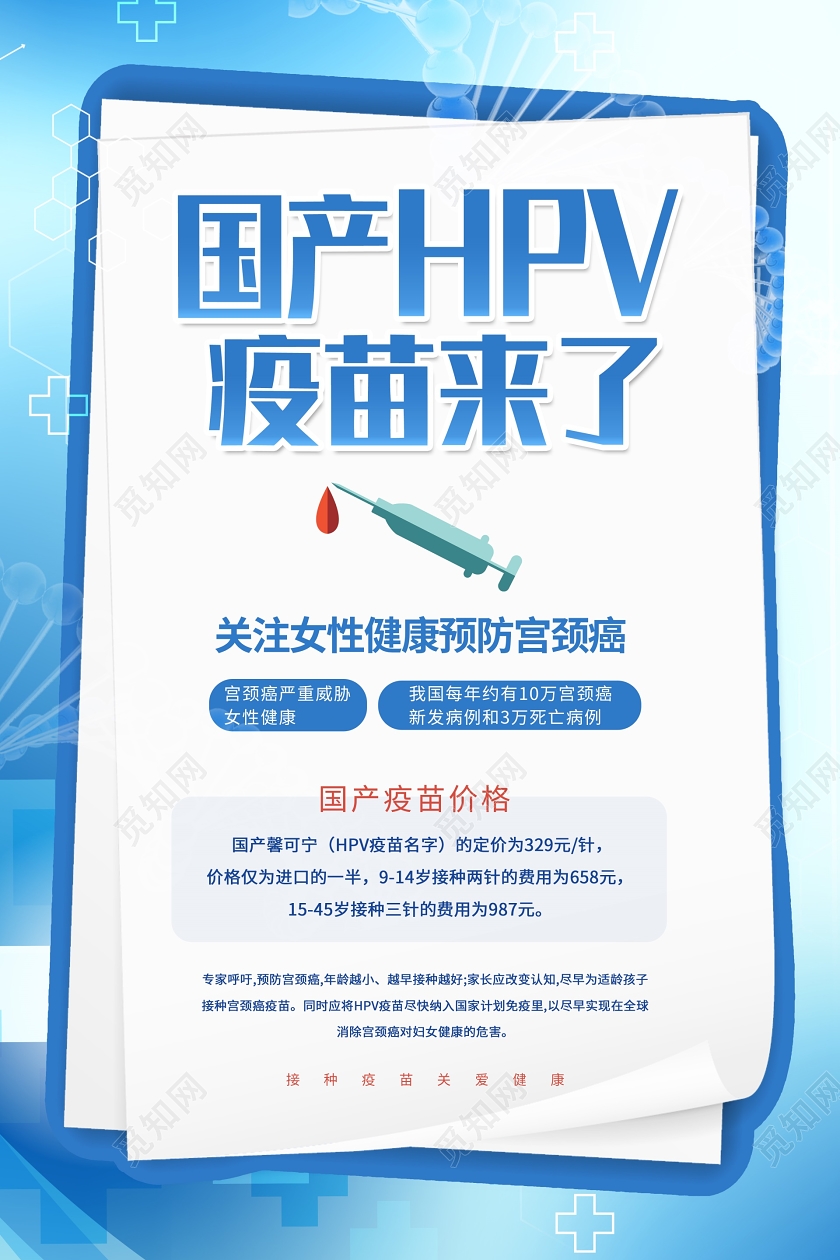 医疗背景过错HPV疫苗来了预防宫颈癌疫苗宣传海报国产HPV疫苗