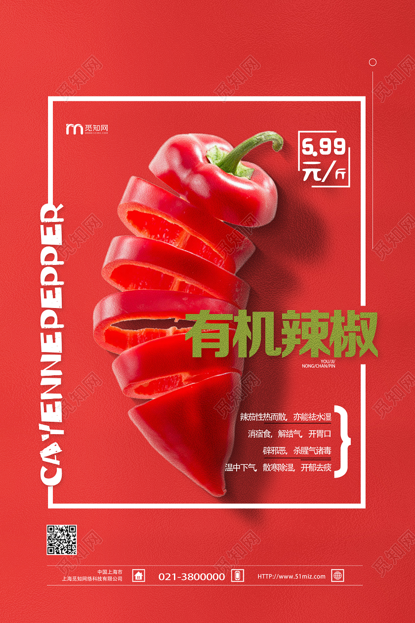 红色简约有机辣椒农产品海报