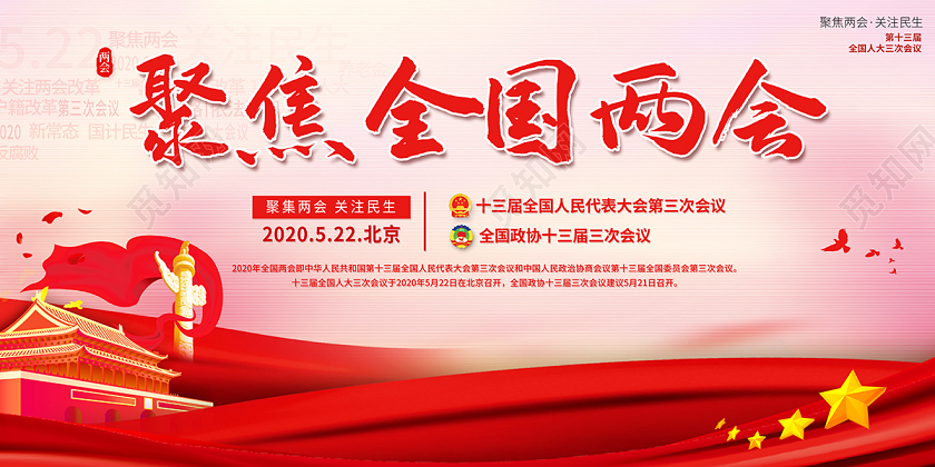 2020全国两会聚焦两会关注民生海报设计