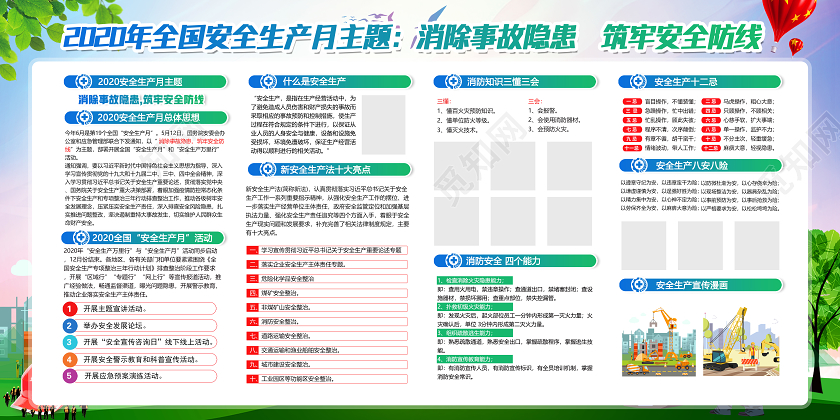 蓝色2020年全国安全生产月主题消除事故隐患筑牢安全防线安全生产展板