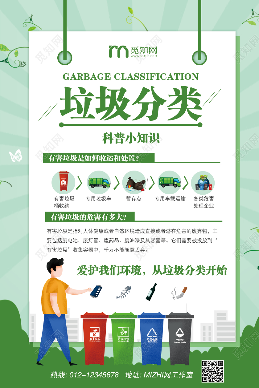 绿色城市垃圾分类表垃圾回收垃圾指南宣传海报