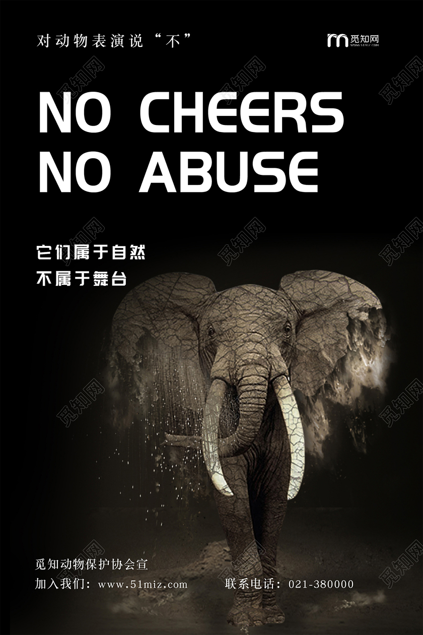 觅知网黑色个性公益保护濒危动物海报公益保护动物海报