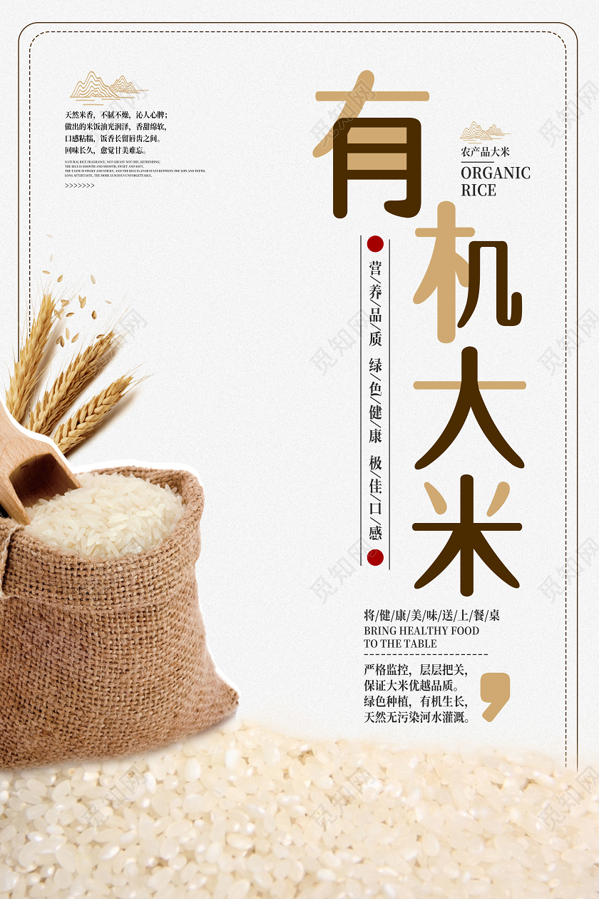 白色简约有机大米农产品促销海报农产品海报
