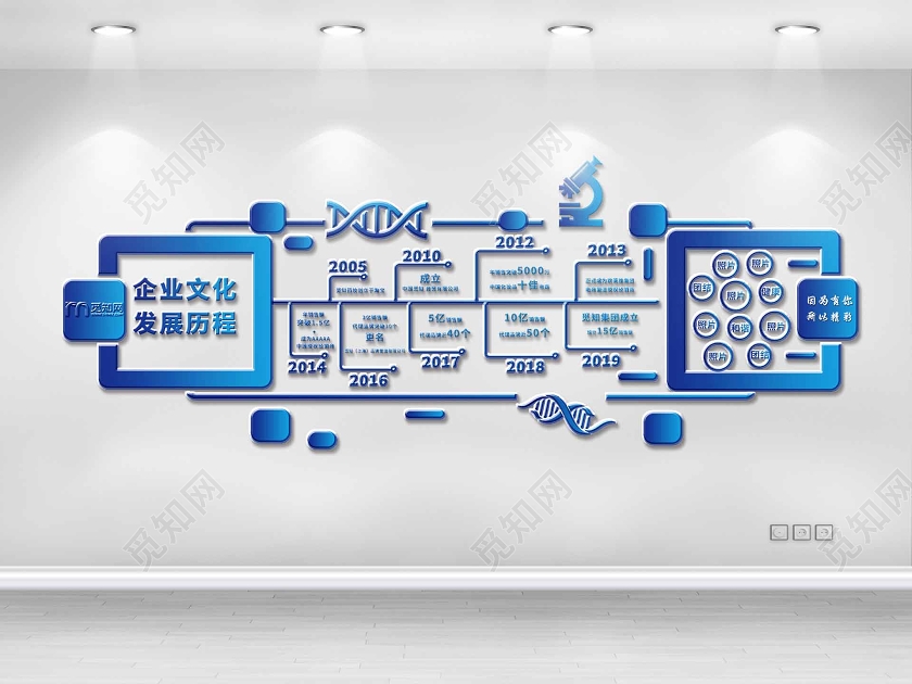 蓝色简洁企业文化发展历程科技文化墙