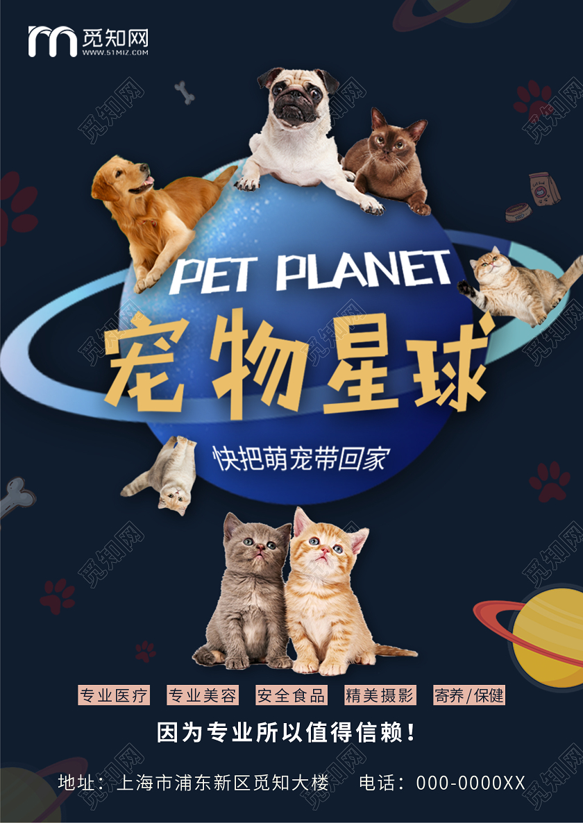 蓝色宠物星球宠物店海报宣传单宠物店宠物海报
