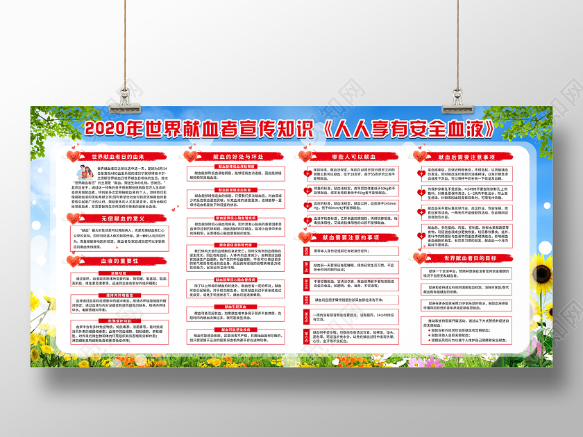 小清新自然大气2020世界献血者宣传知识展板世界献血者日