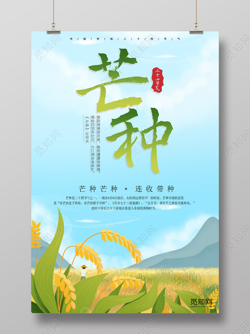 创意插画二十四节气芒种宣传海报