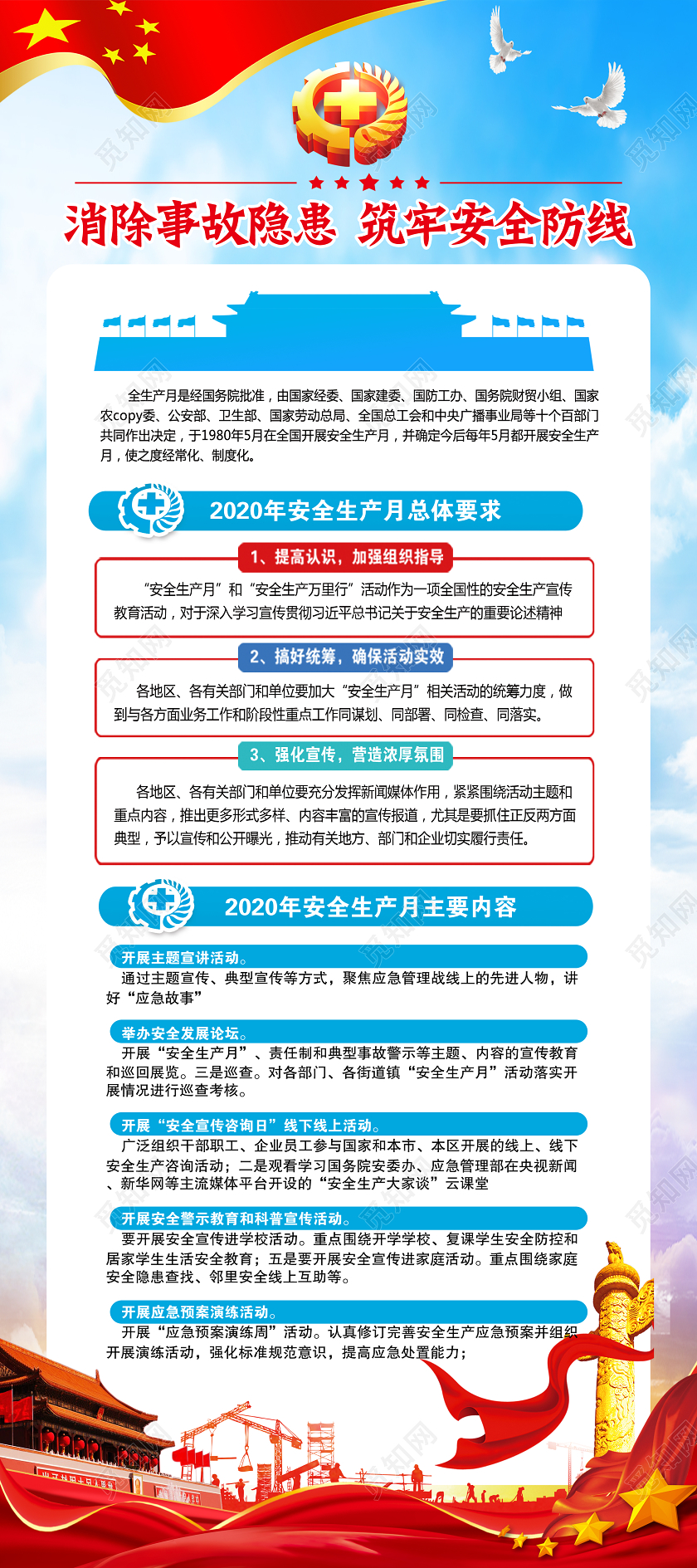 2020安生生产月生产月展架安全生产宣传海报建设工地工人