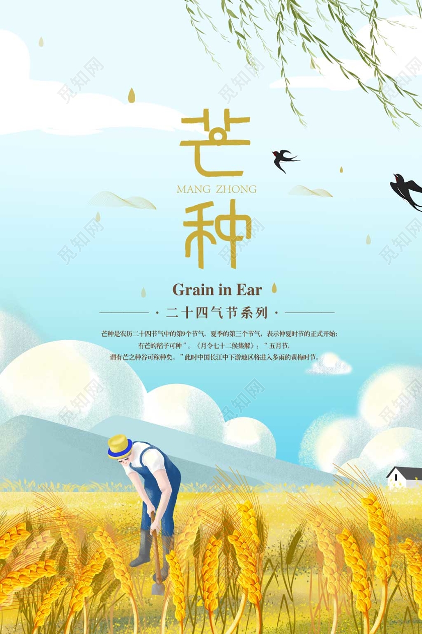 创意插画二十四节气芒种宣传海报
