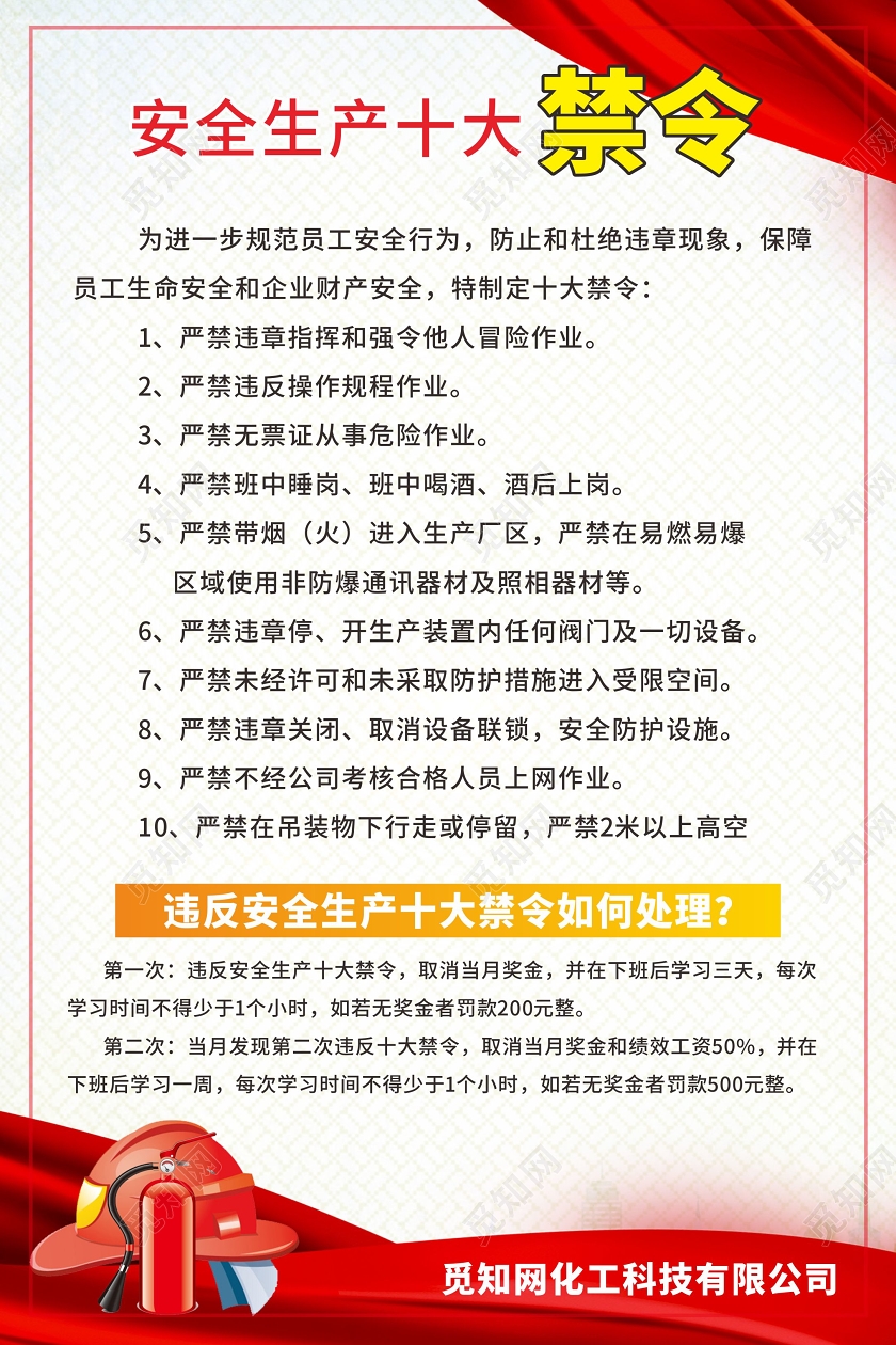 红色几何简约风安全生产十大禁令宣传海报