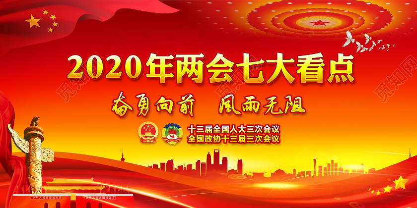 红色两会党建党政党课2020全国两会七大重点人大政协展板